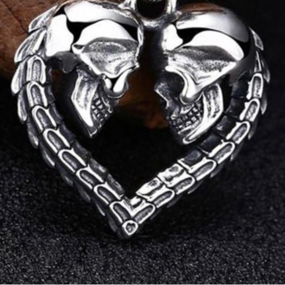 Spinal Cord Skull Heart- Skeleton Spine Death Lover Horror Gothic Steel Necklace - Picture 10 of 16
